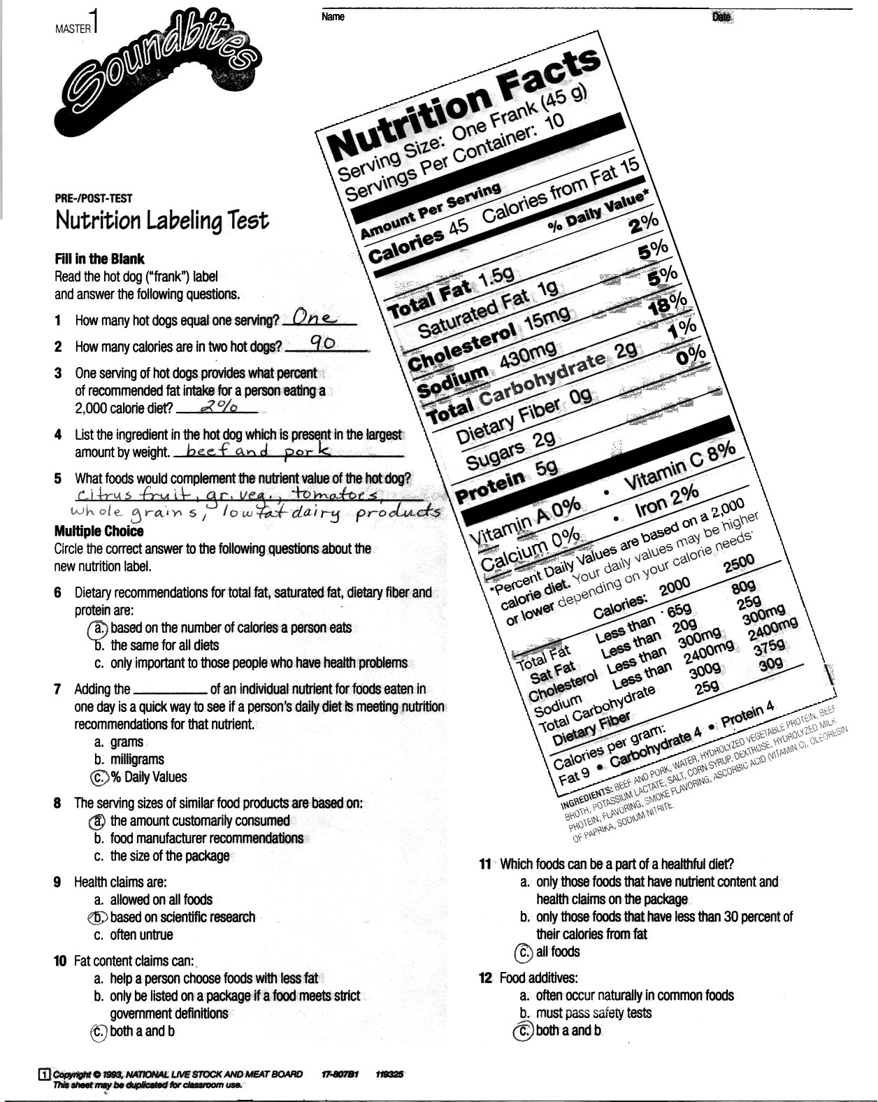 Nutrition Label Worksheet Nscsd Answers - Juleteagyd For Nutrition Label Worksheet Answers