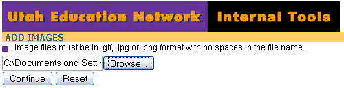 Browse for image location screen