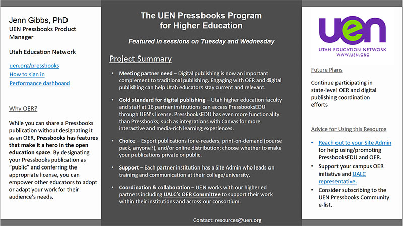 The UEN Pressbooks Program for Higher Education