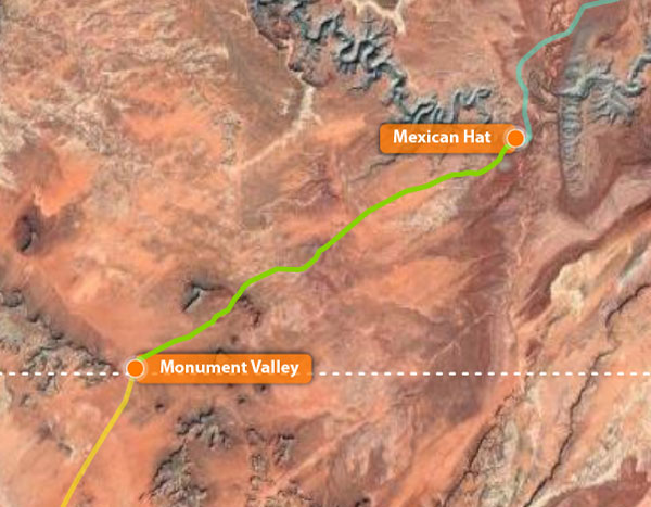Mexican Hat to Monument Valley fiber installation map